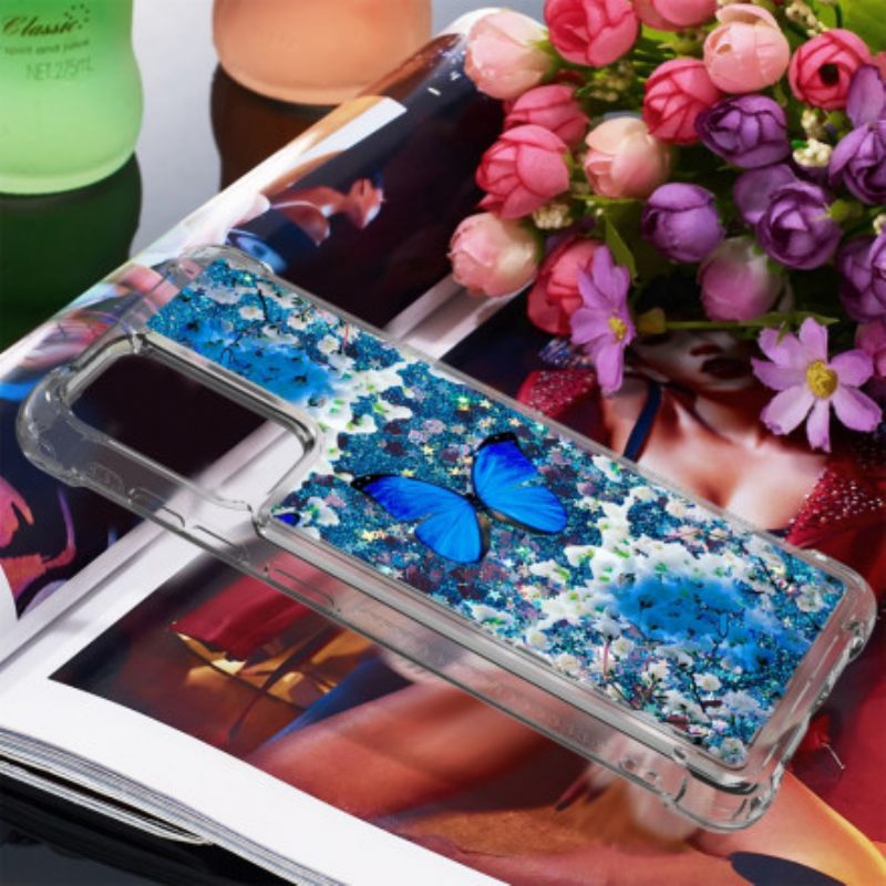 Kuori Samsung Galaxy A52 4G / A52 5G / A52s 5G Glitter Blue Butterflies