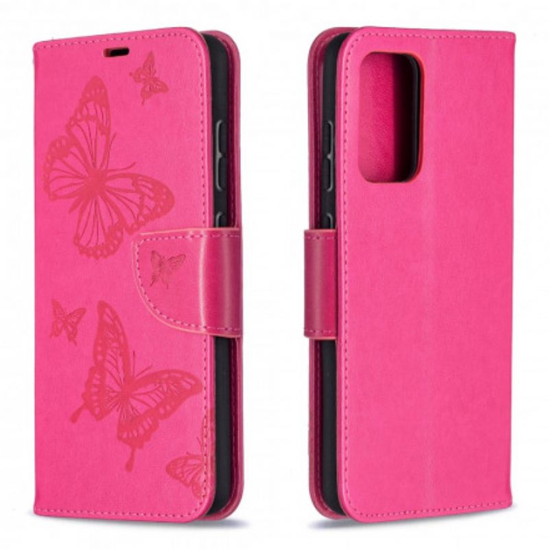 Nahkakotelo Samsung Galaxy A52 4G / A52 5G / A52s 5G Butterflies In Flight With Lanyard