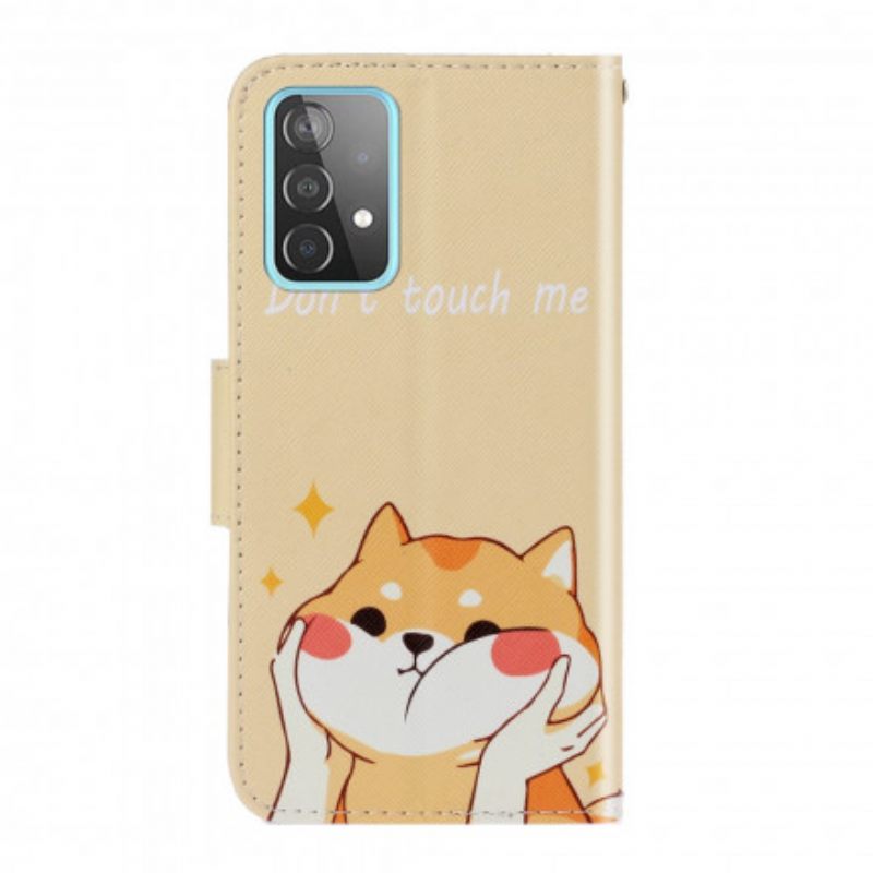 Nahkakotelo Samsung Galaxy A52 4G / A52 5G / A52s 5G Suojaketju Kuori Cat Don't Touch Me Strappy