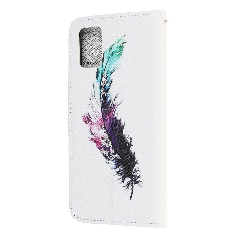 Nahkakotelo Samsung Galaxy A52 4G / A52 5G / A52s 5G Suojaketju Kuori Feather Kaulanauhalla