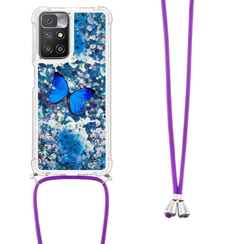 Case Xiaomi Redmi 10 Kiristysnyörillä Butterfly Sequin Kiristysnyöri