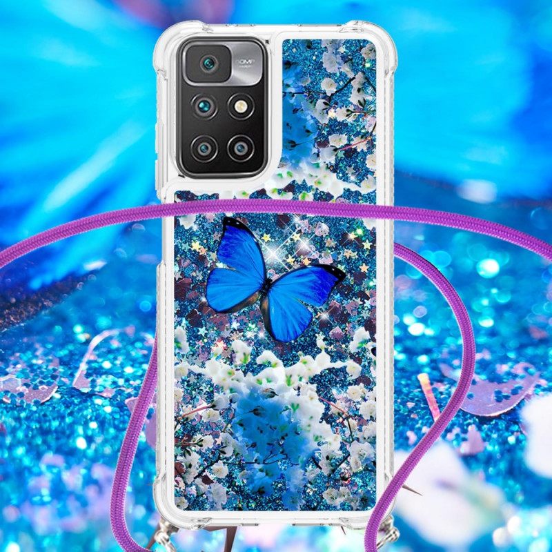 Case Xiaomi Redmi 10 Kiristysnyörillä Butterfly Sequin Kiristysnyöri