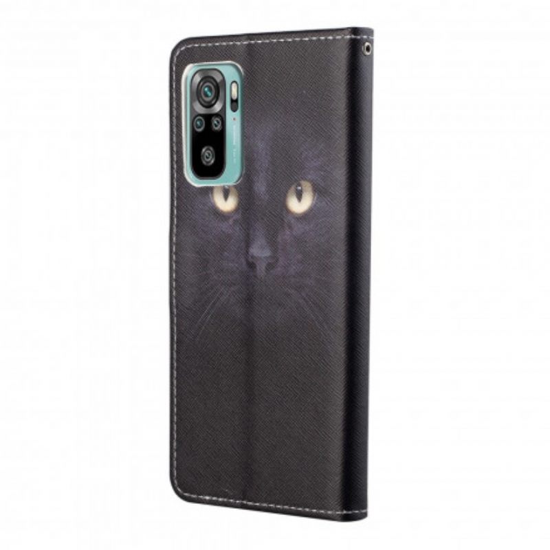 Flip Case Xiaomi Redmi 10 Suojaketju Kuori Black Cat Eyes Hihnalla