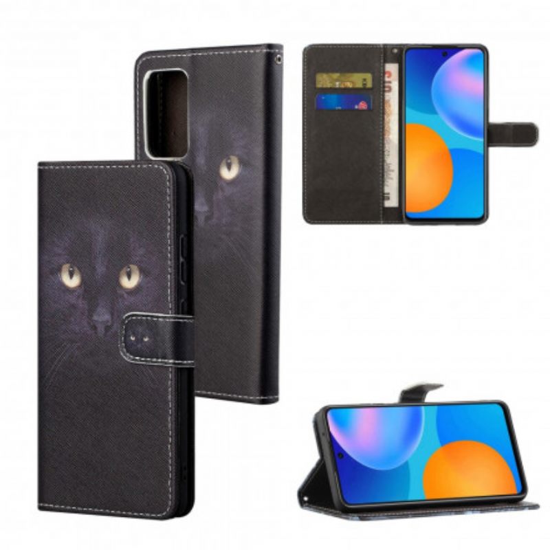 Flip Case Xiaomi Redmi 10 Suojaketju Kuori Black Cat Eyes Hihnalla