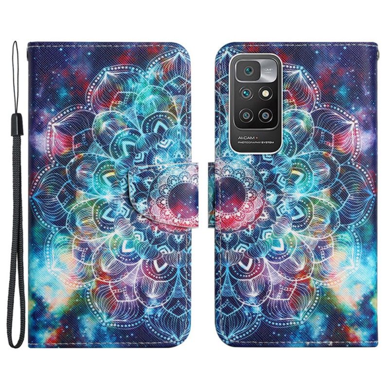 Flip Case Xiaomi Redmi 10 Suojaketju Kuori Flashy Half Mandala Strappy