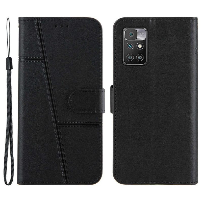 Flip Case Xiaomi Redmi 10 Suojaketju Kuori Geometric Leather Strappy Style