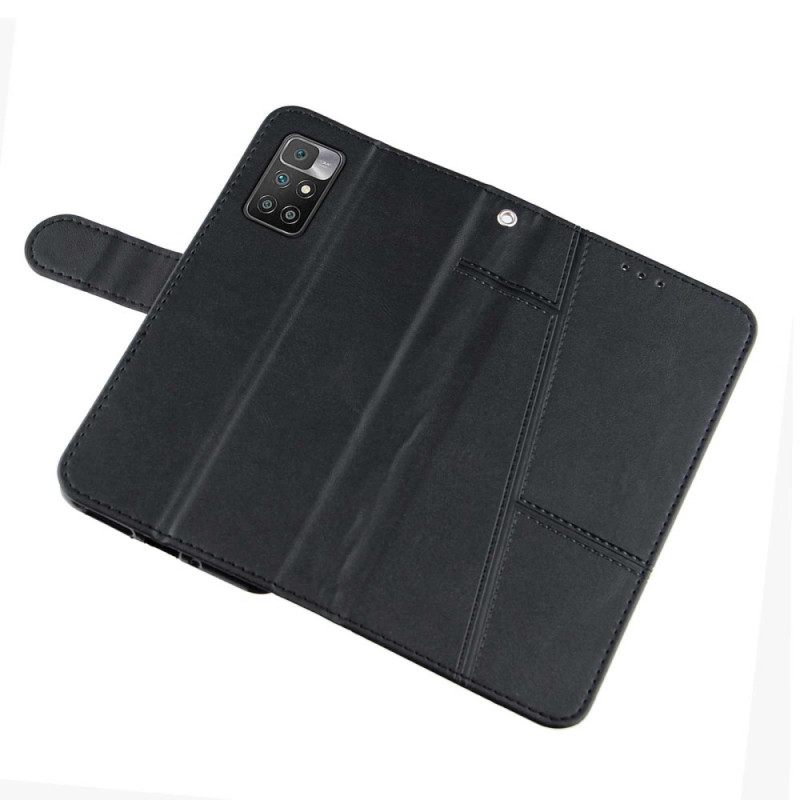 Flip Case Xiaomi Redmi 10 Suojaketju Kuori Geometric Leather Strappy Style