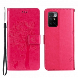 Flip Case Xiaomi Redmi 10 Suojaketju Kuori Tree And Strappy Cat