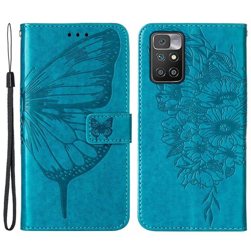 Kotelot Xiaomi Redmi 10 Butterfly Design Kaulanauhalla