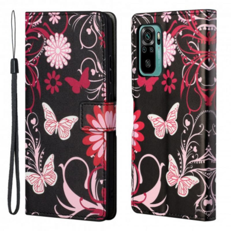 Kotelot Xiaomi Redmi 10 Suojaketju Kuori Butterflies And Flowers Strap