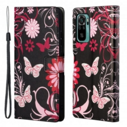 Kotelot Xiaomi Redmi 10 Suojaketju Kuori Butterflies And Flowers Strap