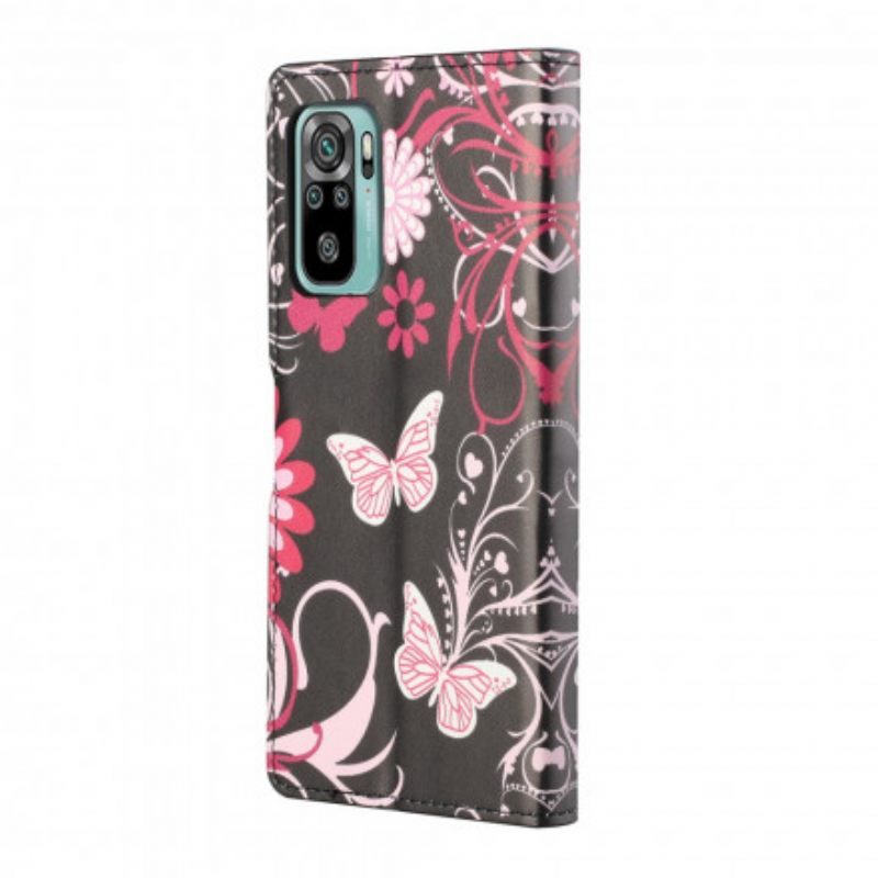 Kotelot Xiaomi Redmi 10 Suojaketju Kuori Butterflies And Flowers Strap