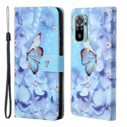 Kotelot Xiaomi Redmi 10 Suojaketju Kuori Diamond Butterflies Hihnalla