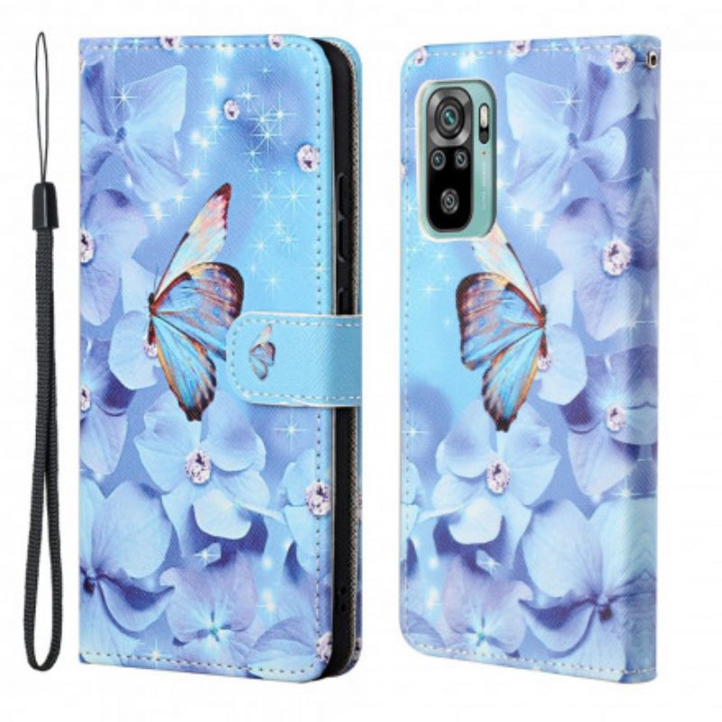 Kotelot Xiaomi Redmi 10 Suojaketju Kuori Diamond Butterflies Hihnalla