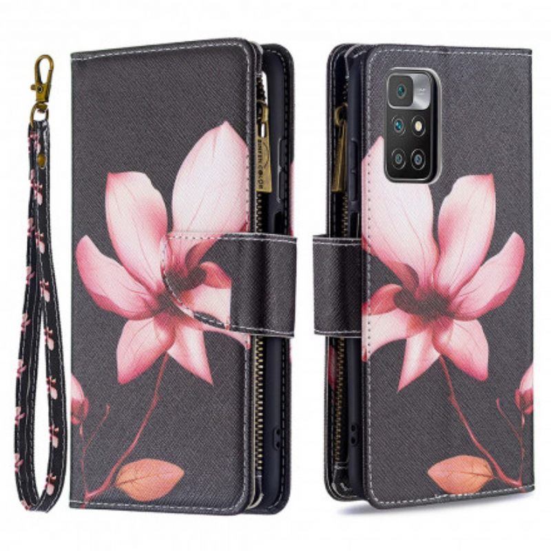 Nahkakotelo Xiaomi Redmi 10 Flower Vetoketjullinen Tasku