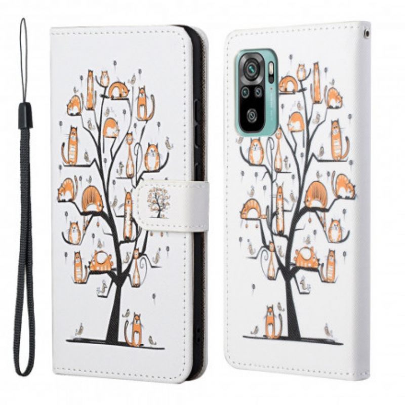 Nahkakotelo Xiaomi Redmi 10 Suojaketju Kuori Funky Cats Hihnalla