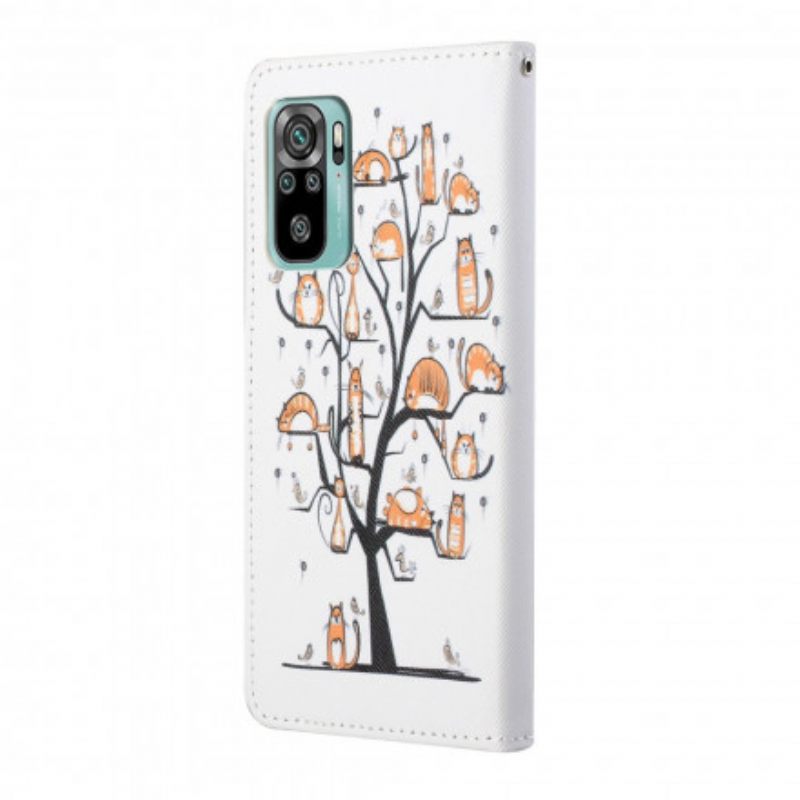 Nahkakotelo Xiaomi Redmi 10 Suojaketju Kuori Funky Cats Hihnalla