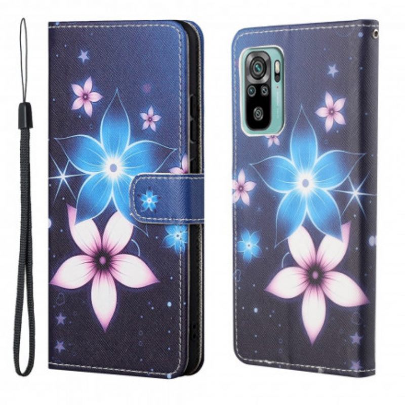 Nahkakotelo Xiaomi Redmi 10 Suojaketju Kuori Lunar Strap Flowers