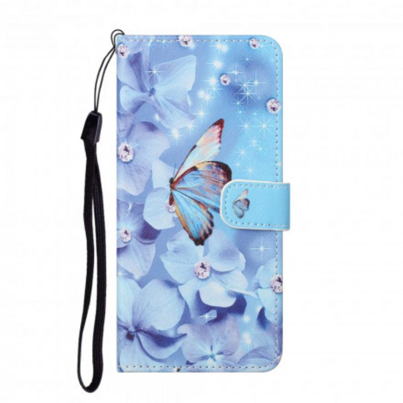 Flip Case Samsung Galaxy A32 4G Suojaketju Kuori Diamond Butterflies Hihnalla