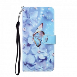 Flip Case Samsung Galaxy A32 4G Suojaketju Kuori Diamond Butterflies Hihnalla