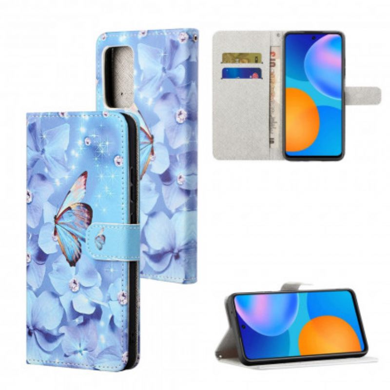 Flip Case Samsung Galaxy A32 4G Suojaketju Kuori Diamond Butterflies Hihnalla