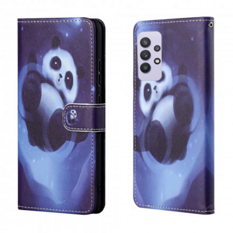 Flip Case Samsung Galaxy A32 4G Suojaketju Kuori Panda Space Lanyard