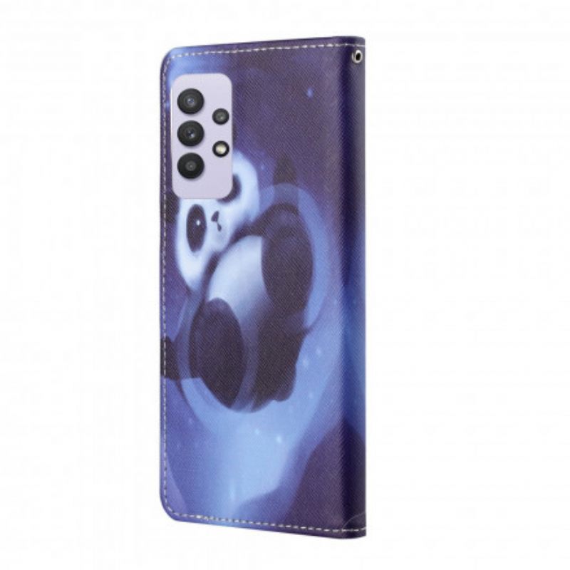 Flip Case Samsung Galaxy A32 4G Suojaketju Kuori Panda Space Lanyard