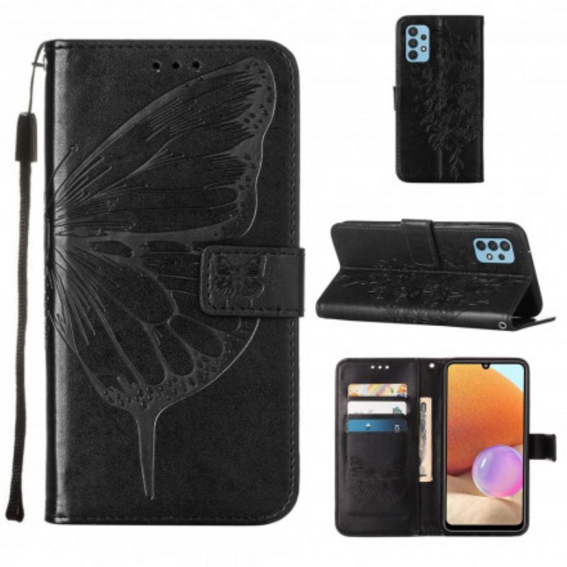 Kotelot Samsung Galaxy A32 4G Butterfly Design Kaulanauhalla