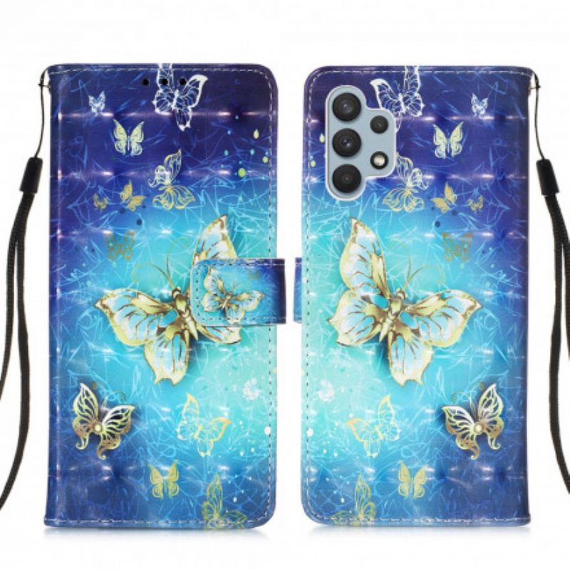 Kotelot Samsung Galaxy A32 4G Golden Butterflies Lanyard