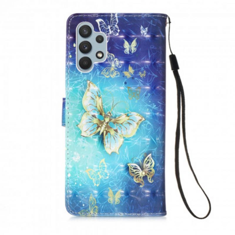 Kotelot Samsung Galaxy A32 4G Golden Butterflies Lanyard