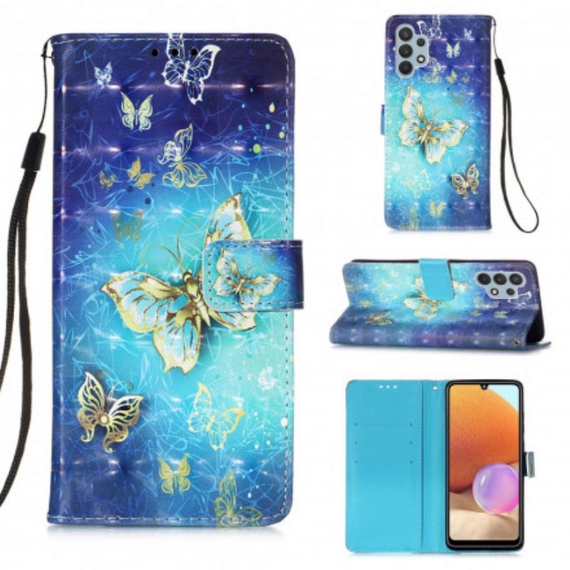 Kotelot Samsung Galaxy A32 4G Golden Butterflies Lanyard