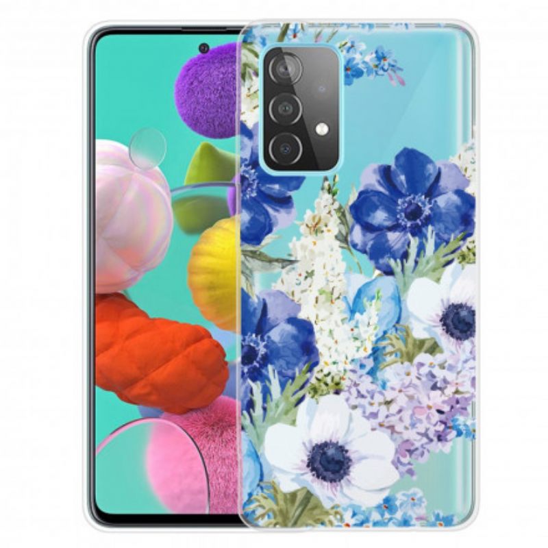 Kuori Samsung Galaxy A32 4G Watercolour Blue Flowers