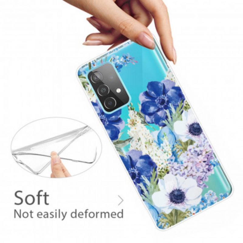 Kuori Samsung Galaxy A32 4G Watercolour Blue Flowers