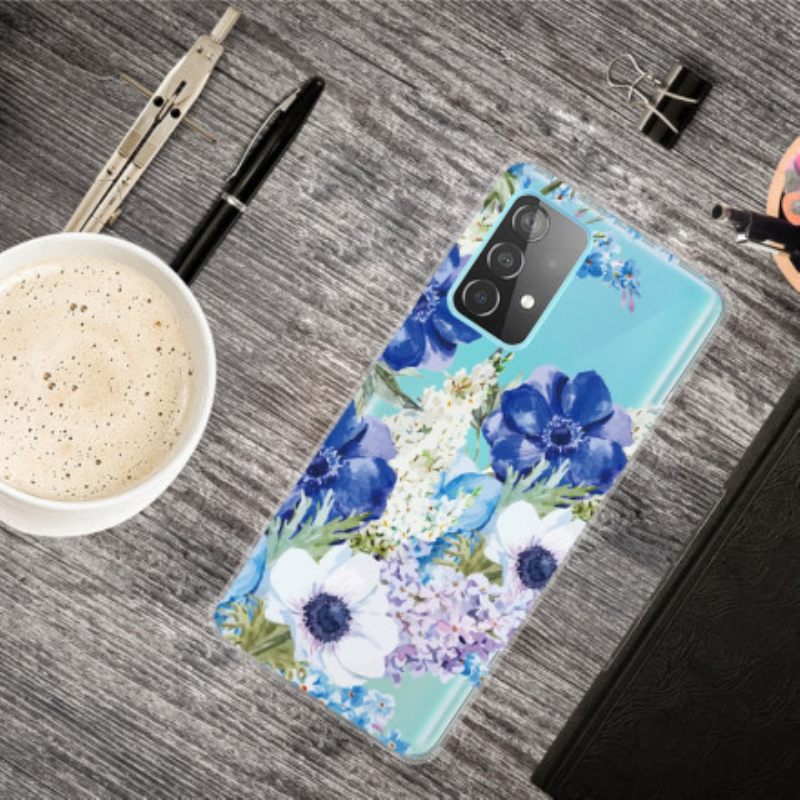 Kuori Samsung Galaxy A32 4G Watercolour Blue Flowers