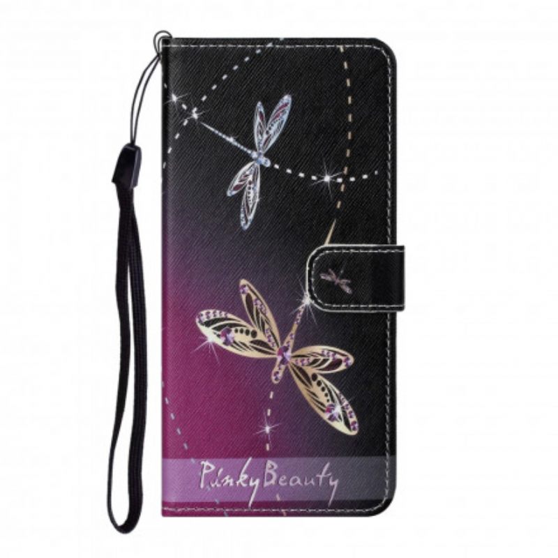 Nahkakotelo Samsung Galaxy A32 4G Suojaketju Kuori Strappy Dragonflies