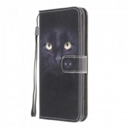 Flip Case Moto G50 Suojaketju Kuori Black Cat Eyes Hihnalla