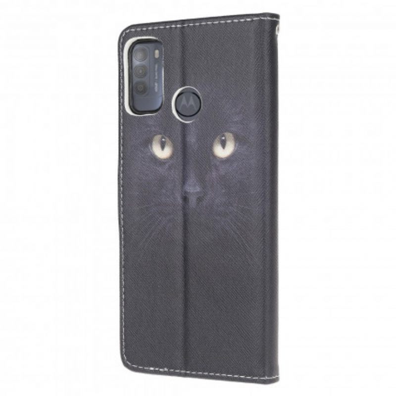 Flip Case Moto G50 Suojaketju Kuori Black Cat Eyes Hihnalla