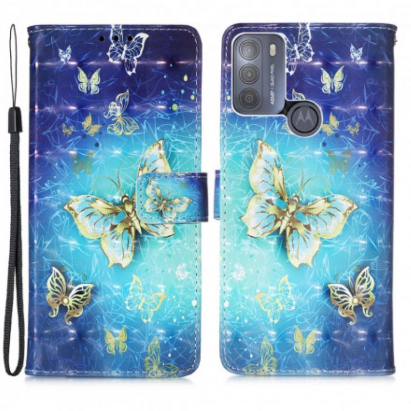 Kotelot Moto G50 Golden Butterflies Lanyard