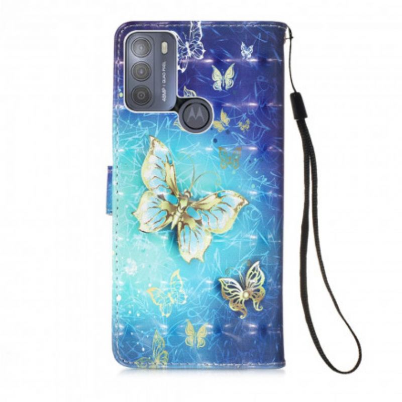 Kotelot Moto G50 Golden Butterflies Lanyard