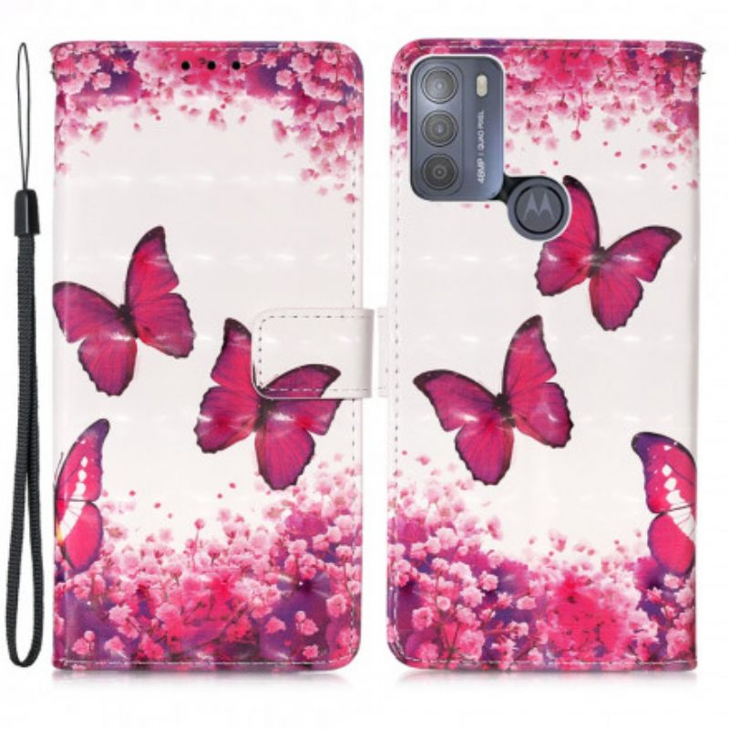 Nahkakotelo Moto G50 Red Butterflies