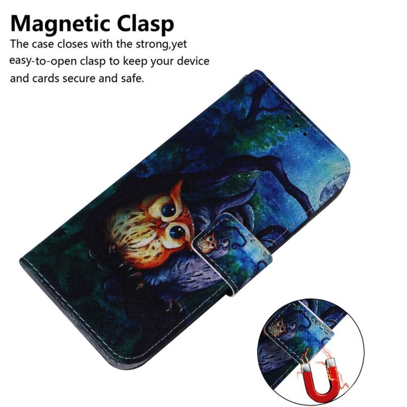 Flip Case Samsung Galaxy M52 5G Salaperäiset Pöllöt