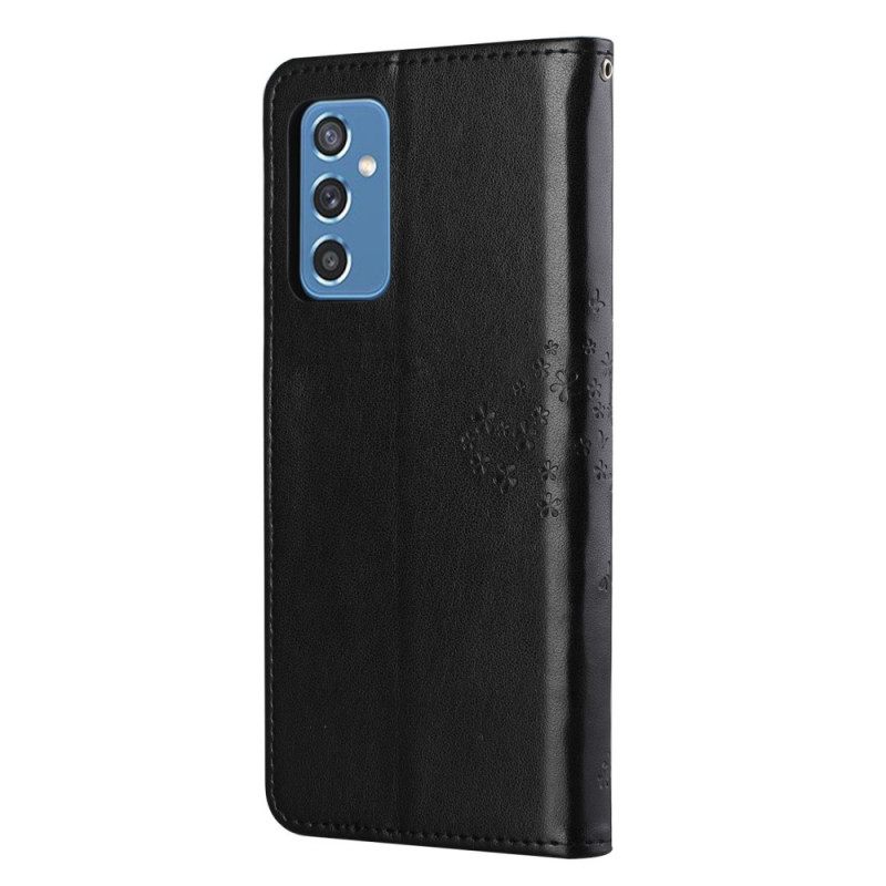 Flip Case Samsung Galaxy M52 5G Suojaketju Kuori Tree Ja Pöllöt Hihnalla