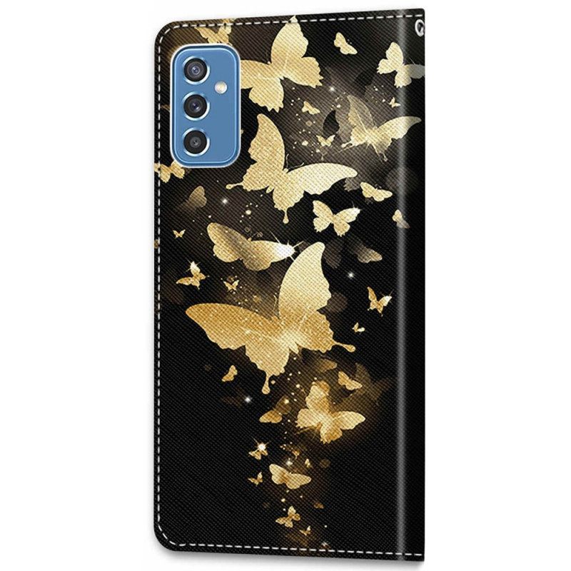 Nahkakotelo Samsung Galaxy M52 5G Midnight Luminous Butterflies