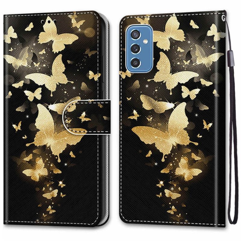 Nahkakotelo Samsung Galaxy M52 5G Midnight Luminous Butterflies