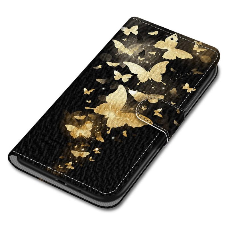 Nahkakotelo Samsung Galaxy M52 5G Midnight Luminous Butterflies