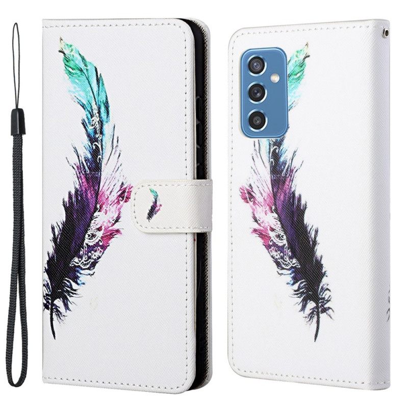 Nahkakotelo Samsung Galaxy M52 5G Suojaketju Kuori Feather Hihnalla