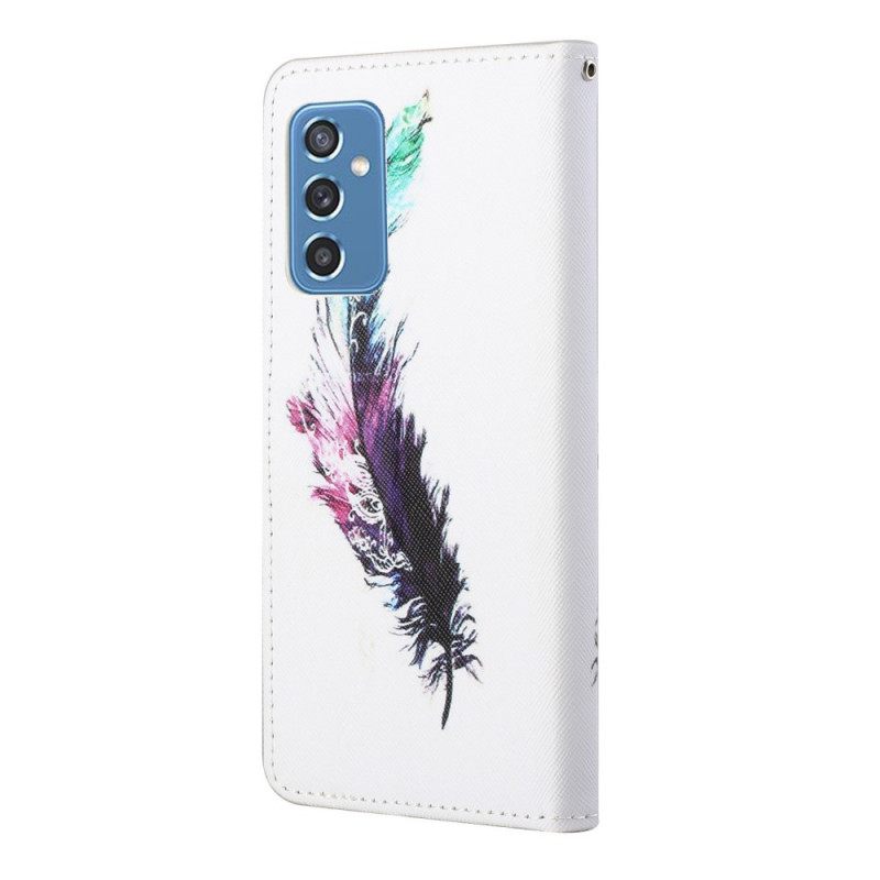 Nahkakotelo Samsung Galaxy M52 5G Suojaketju Kuori Feather Hihnalla