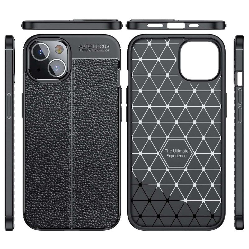 Case iPhone 14 Double Line Litchi Leather Effect