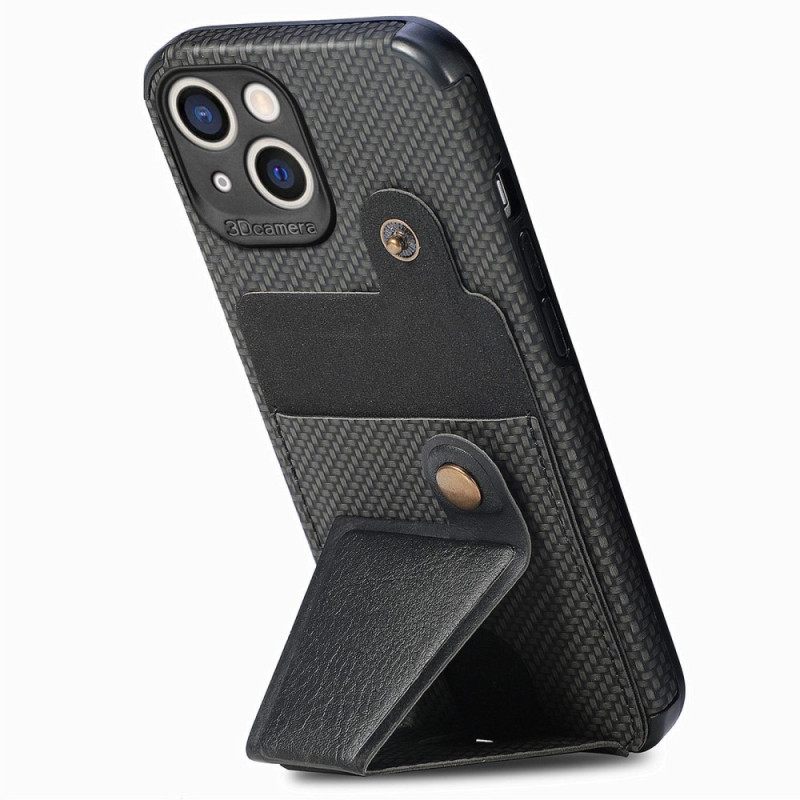 Kuori iPhone 14 Carbon Fiber Korttitelineen Jalusta