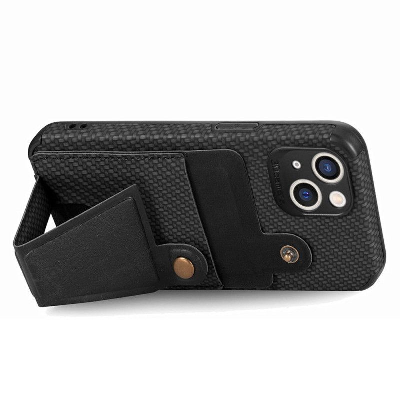 Kuori iPhone 14 Carbon Fiber Korttitelineen Jalusta